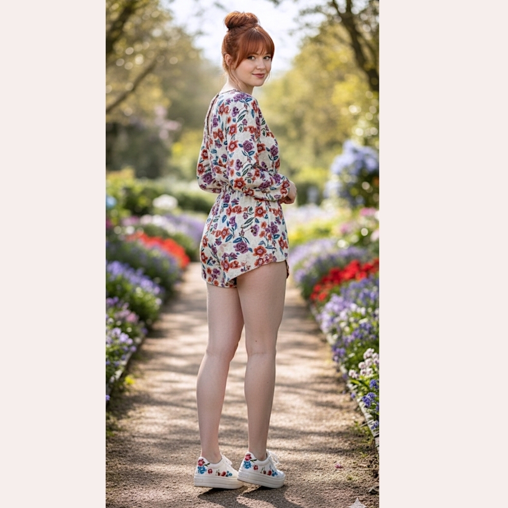 Vintage Y2K Hollister Keyhole Cross Over Boho Floral Romper Short